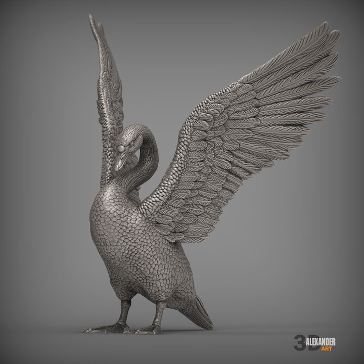 3D Printable mute swan with wings raised by Alexander3dart